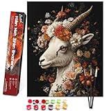 Bougimal Pintura por Números Adultos Animal con Pinceles y Pinturas Acrílicas - 40 x 50 cm, Sin marco, Ovejas en un mar de flores
