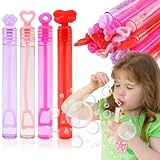 CCINEE 40pcs Birthday Party Bubble Wands for Kids, Mini Bubbles Pink Party Favors Serving Bulk Heart Bubble Wands Spring Outing Toys Gifts Exchange Kids School Rewards Bubble Sticks