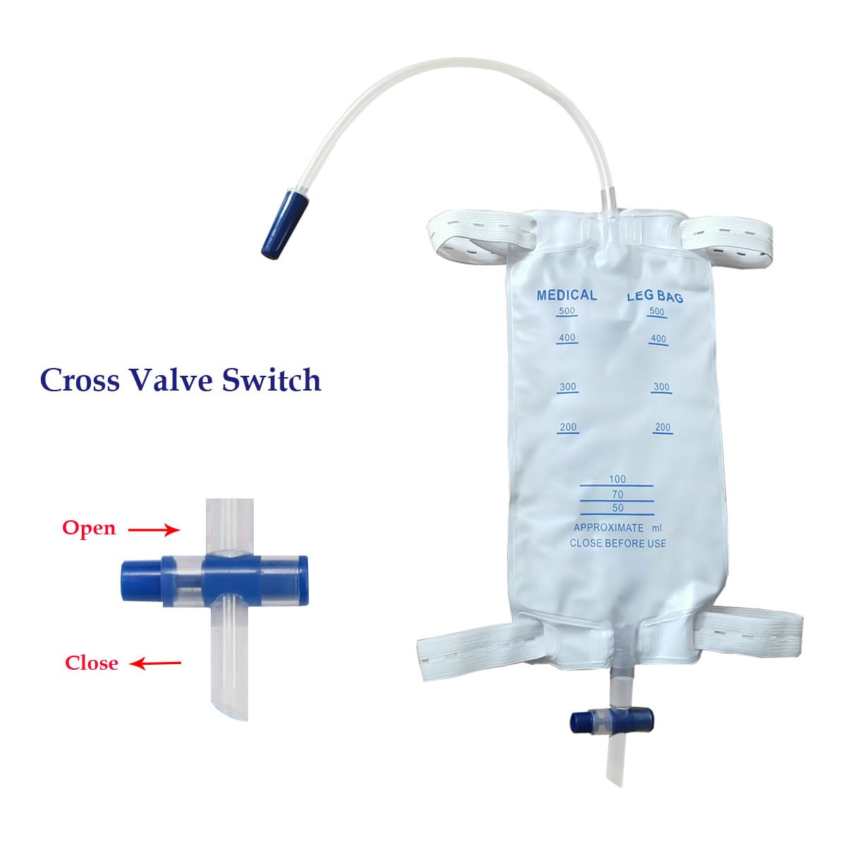 10 Stück Beinbeutel Urindrainagebeutel Mit Ventil und T-Ablass (500ml)