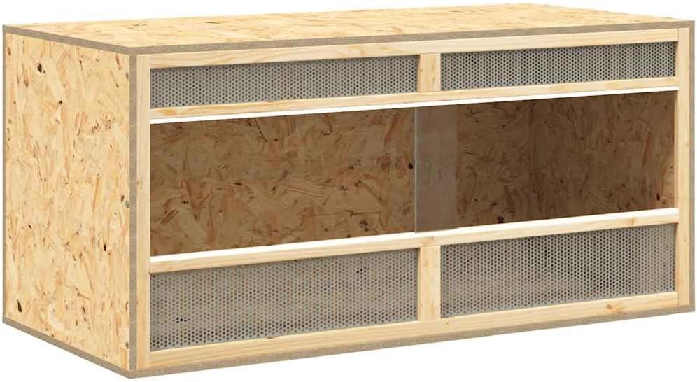 Reptile Terrarium Brown Engineered Wood 39.4 x 18.5 x 18.5 in, Small Animal Terrarium with Tempered Glass