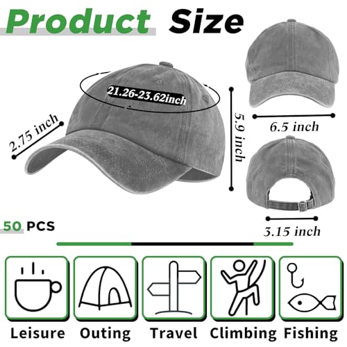 Image of Bonuci 24 /50 Pack Vintage Baseball Hat Bulk Washed Baseball Cap Adjustable Cotton Golf Hats for Men Women Sports