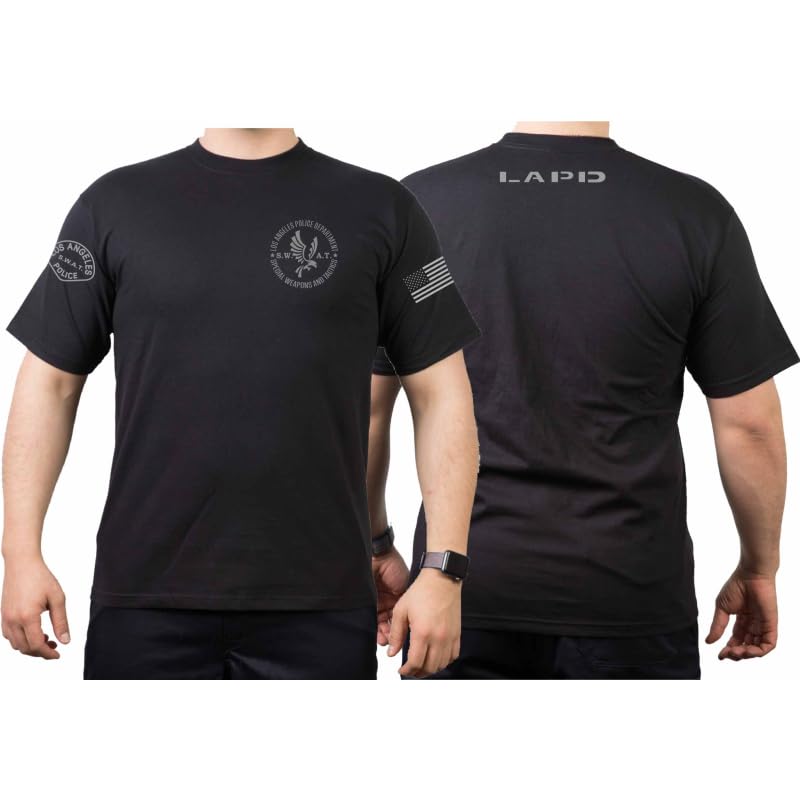 T-Shirt Black L.A.P.D. SWAT California Flag L