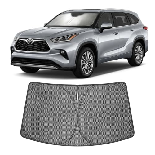 Image of Proadsy Windshield Sun Shade Custom Fit Toyota Highlander 2020-2026 Ice Crystal Black Front Window Sunshade UV and Heat Blocker Foldable Visor Keeps Car Cooler for Summer Parking and Daily Use