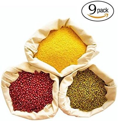 Cotton Muslin Produce Storage Bag with Drawstring, Sachet Bags, Canvas Bags, Biodegradable Grocery Shopping & Household Organizing, Gift Bags/Ideas, 9 Pack (3 Pack for Each)