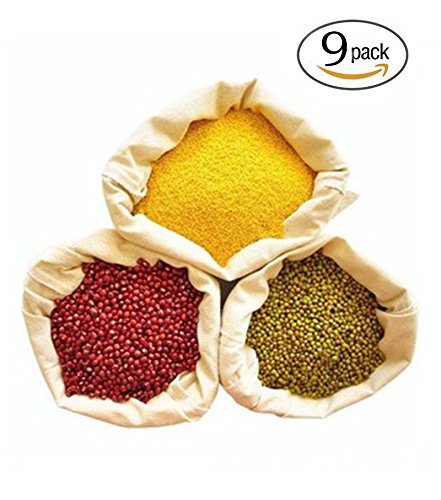 Cotton Muslin Produce Storage Bag with Drawstring, Sachet Bags, Canvas Bags, Biodegradable Grocery Shopping & Household Organizing, Gift Bags/Ideas, 9 Pack (3 Pack for Each)