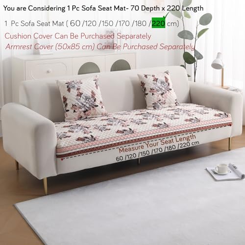 Image of HOKIPO 'LiefNest' Holland Velvet Sofa Cover Mat with Foam Filling for 1 /2 /3 Seater & L-Shape Sofa. Make Your Own Sofa Cover Set, Mat Size: 220(L) cm, Chrysanthemum Bloom Soft Beige (IN-826-D6)