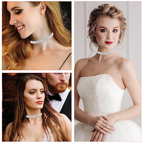 Yolev Choker Silber 3 Drainage Diamant Halsketten Silberne Strass Choker Halskette Funkelnde Kristall Choker Halsband Damen Schmuck Party Abschlussball Accessoires für Mädchen