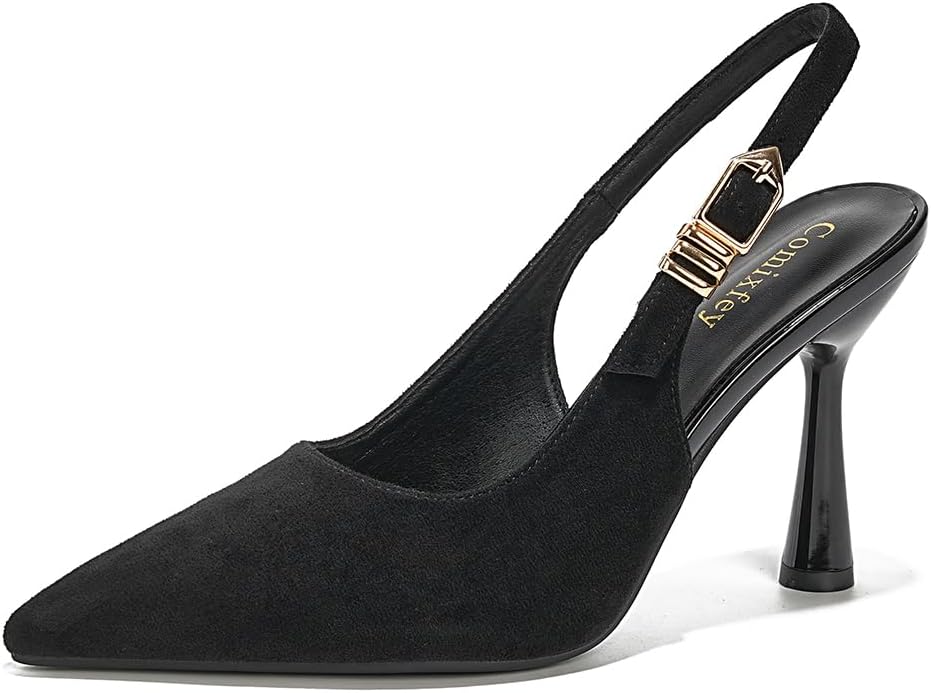 Women's Pointed Toe Slingback Pumps | High Stiletto Heels with Adjustable Buckle