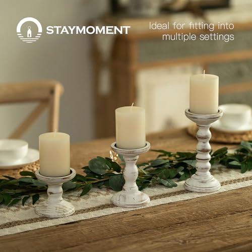 Miniatura 4 de Staymoment Candelabro De Madera Estilo Rústico, Decoración: Juego De 3 Portavelas, Velas De Pilar, Decoración Vintage, Decoración De Mesa, Mesa De Comedor, Candelabro Grande, Decoración Rústica
