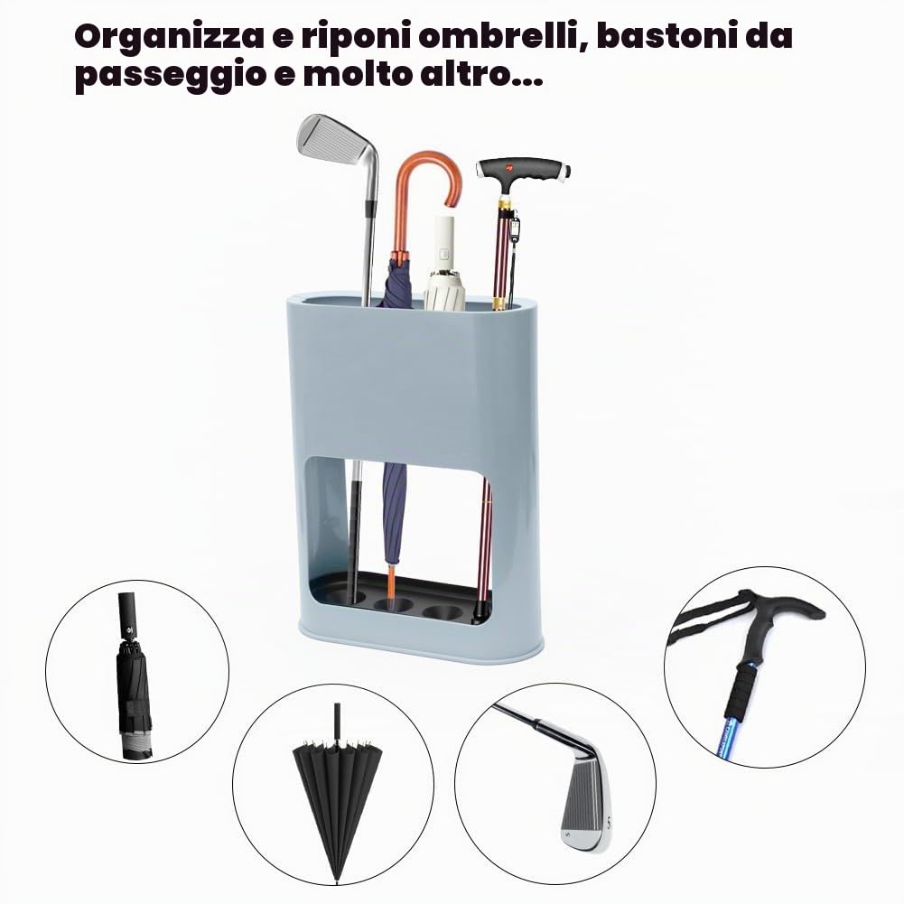 LOMUG Portaombrelli Design Moderno Porta Ombrelli in Metallo, Contenitore per Ombrelli con Vaschetta Scolapioggia Rimovibile, Portaombrelli Autoportante per Casa Ufficio per Ombrelli Lunghi/Corti,Azul