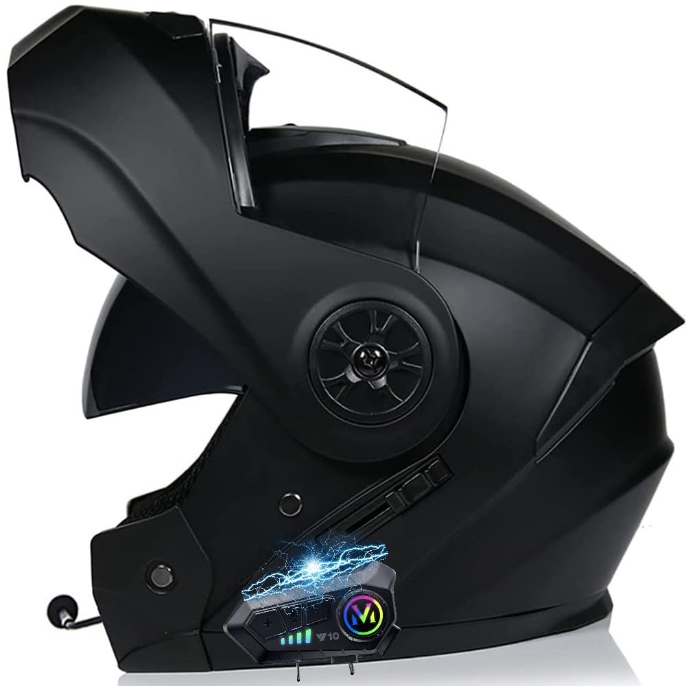 Wzggteam Colora Modular Motorbike Helmet With Bluetooth And Microphone, Flip Up Front Motorcycle Helmet With Double Visor, Dot/Ece Approved Full Face Helmet, Crash Helmet For Automatic Answering
