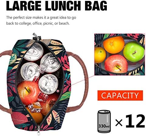 Moyad Lunch Bags for Women Insulated Lunch Box Cooler Bag Lunch Thermal Lunch Organizer Large Capacity Lunch Tote Bag Wide Open for Men Girls Kids Outdoor Picnic Work, Leaves