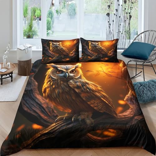 Housse de couette fermeture eclair resistante parure de lit hibou 140x200cm lit single - 4
