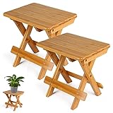 2 PCS Wooden Outdoor Side Table Folding Small Patio Table Square Picnic Camping Chairs Porch Coffee