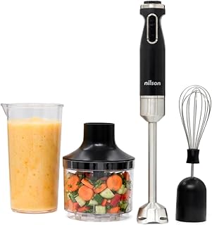 Batidora de Mano, 1000 W Potencia Máxima, Cuchillas con 4 Aspas, Mezcla, Tritura, Pica y Emulsiona, Múltiples Velocidades, Control Manual, Función Turbo, Vaso 0,6 L, NHB10003AP, Cable 1 M