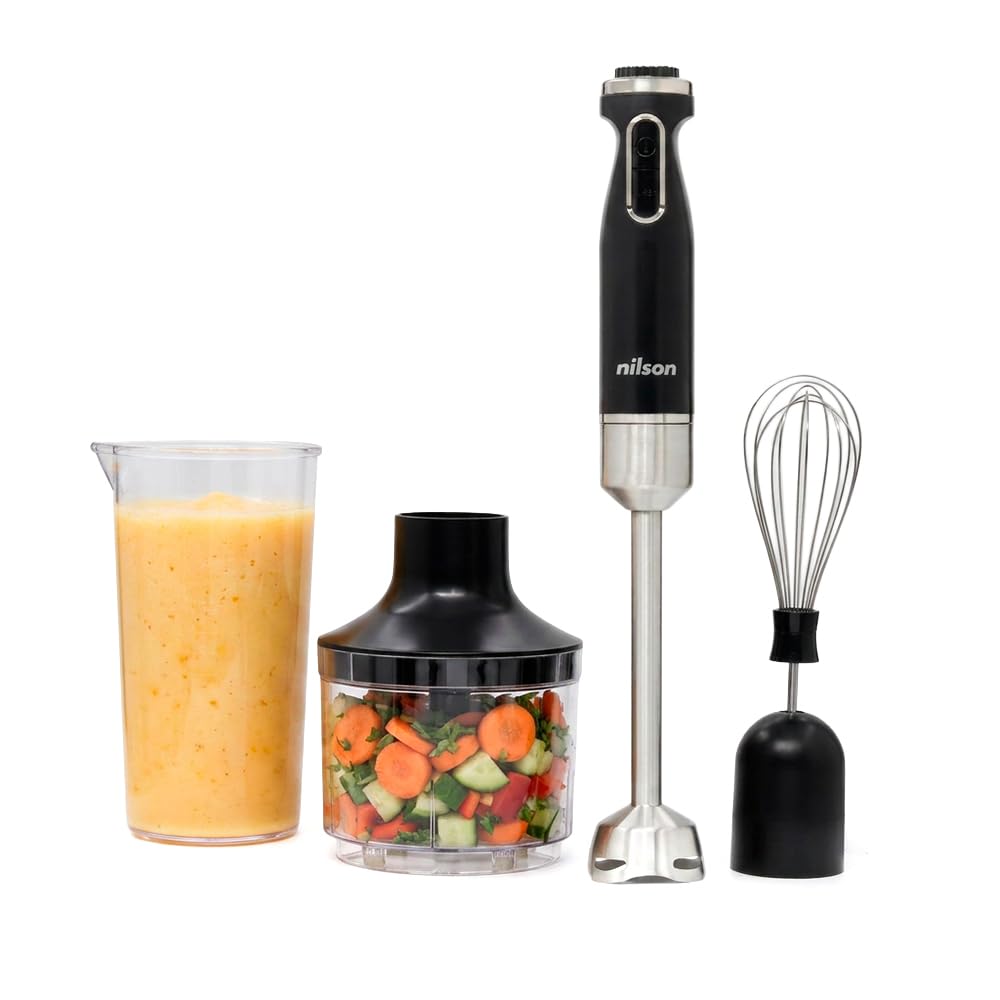 Hand Blender, 1000 W Maximum Power, Blades with 4 Blades, Mixing, Shredding, Chopping and Emulsifing, Multiple Speeds, Manual Control, Turbo Function, Cup 0.6 L, NHB10003AP, 1 M Cable
