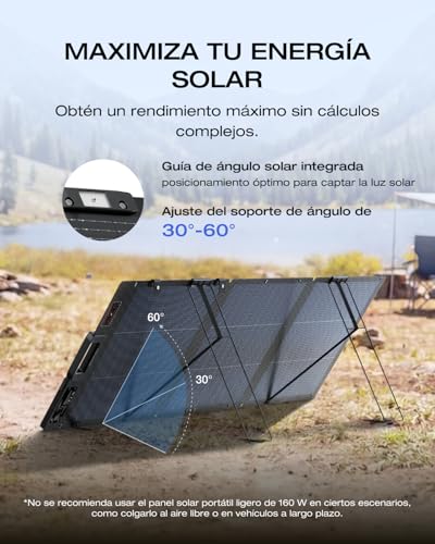 Miniatura 4 de Ecoflow Panel Solar Portátil 160w Para Generador De Energía, Cargador Solar Plegable Fijable A Soporte Ajustable, Resistencia Al Agua Ip67 Para Acampadas Al Aire Libre, Autocaravanas