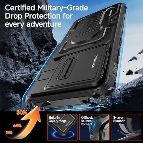 Iokmax for Motorola Edge 2025 Case with Screen Protector, Upgrade Slide Camera Cover, Kickstand, Lanyard Strap, Military Grade Shockproof Heavy Duty Robust Bumper Phone Case for Moto Edge 2025, Black by Iokmax - Used condition - Image 4