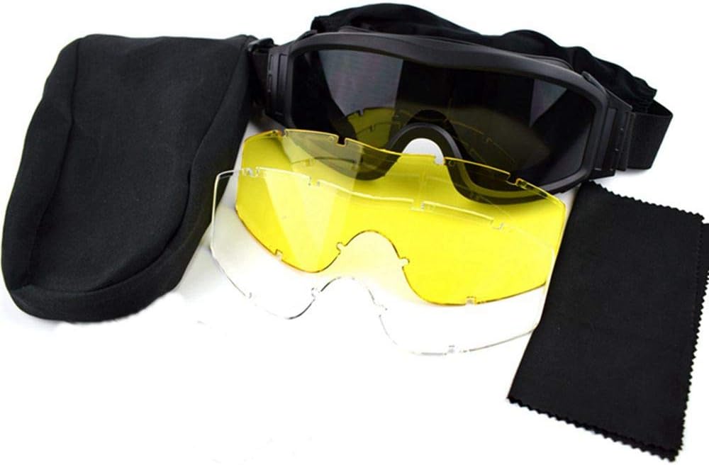 Airsoft Goggles Tactical Safety Glasses with 3 Interchangeable Lenses Anti Fog (Black) : Sports & Outdoors