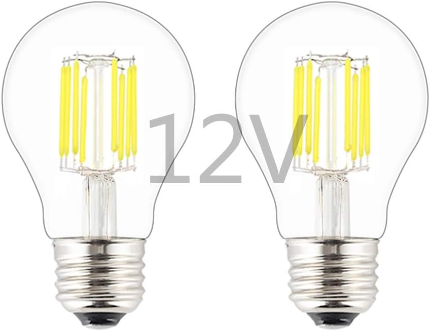 Low Voltage 12V Input Edison Style Classical A60(A19) Bulb, Dimmable with 12V DC Dimmer, 6W 600LM, 4000K Natural White, E26 Medium Base, 60W Incandescent Equivalent, 12V-24V DC Power, 2 Pack