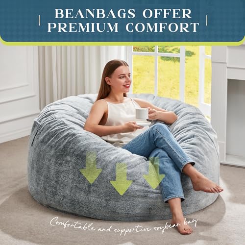 Image of Hobestluk Bean Bag Chair for Adult Giant Beanbag with Filler Grey 3FT
