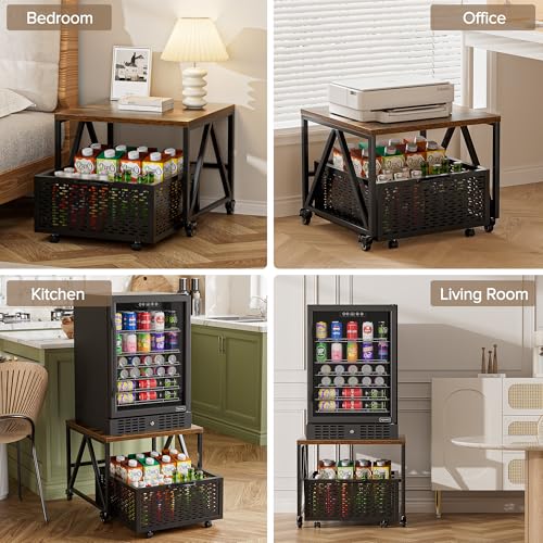 Urban Deco Mini Fridge Stand with Storage,Heavy Duty Fridge Cart with Drawer Basket,Mini Refrigerator Table for 220LBS,Mobile Fridge Stand with Swivel Wheels for Dorm,Home,Brown(Frame with Wheels) by Urban Deco - Image 7