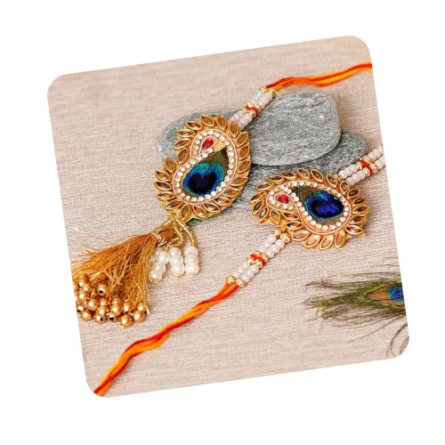 Image of eCraftIndia Diamonds, Pearls Designer Bhaiya Bhabhi Rakhi Set with Roli Chawal Pack -