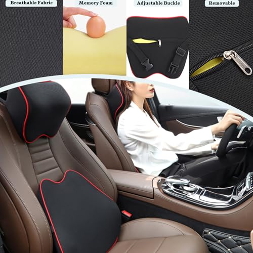 GUKIYUSI Lumbar Support Pillow and Neck Pillow for Car and Office Chair, Memory Foam Car Seat Cushion Back Support Pillows, Ergonomic Pillow Car Headrest Pillow for Driving/Office/Desk, Black