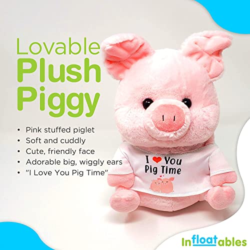Inflatable 12" Pig Plush Toy With I Love You Shirt, Customizable Birth Certificate, Pink Stuffed Animal For Girls & Boys #TOP1