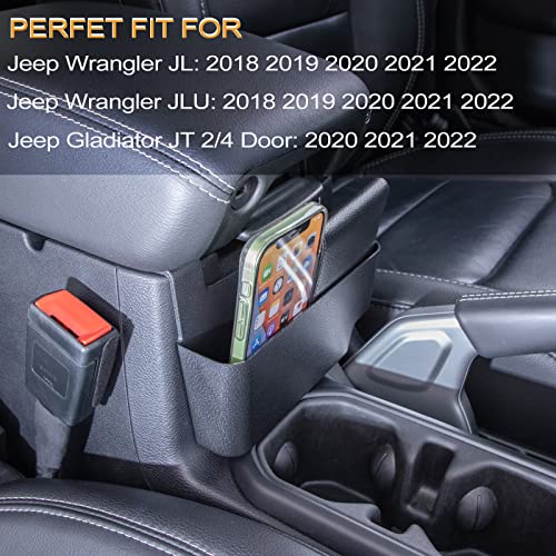 Center Console Hanging Box Compatible With Jeep Wrangler Jl/Jlu 2018 2019 2020-2022 2023 And Jeep Gladiator Jt Truck 2020 2021 2022 2023 Organizer Tray Armrest Storage Accessories (Not For Jk/Jku) #TOP6