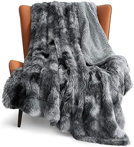 Bedsure Faux Fur Twin Blanket Tie Dye Grey – Fuzzy, Fluffy, and Shaggy Faux Fur, Soft and Thick Sherpa, Tie-dye Decorative Gift, Twin Size Blankets for Couch, Sofa, Bed, 60x80 Inches, 380 GSM