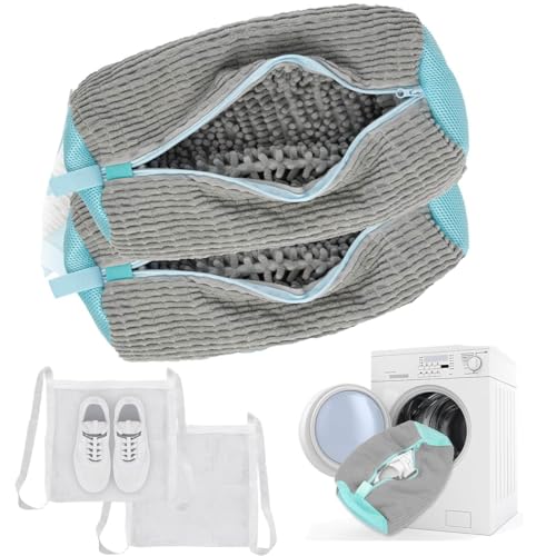 Morsut 靴 洗濯ネット 靴用洗濯ネット 4枚セット「スニーカー乾燥袋付き」シューズ用 靴洗いネット 洗濯ネット 靴洗濯機 上履きスニーカー 靴の損傷を防ぐ 型崩れ防止 (graygrey-02)