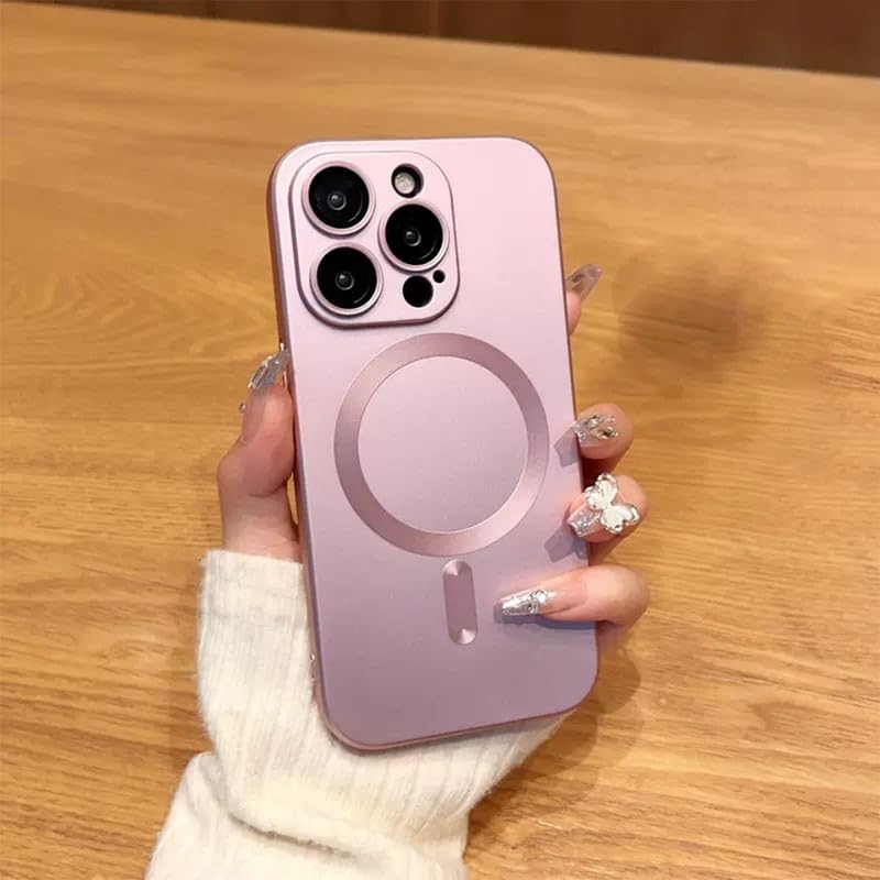 Image of LuxuryKase Premium MagSafe Case for iPhone 15 Pro Max | Shockproof & Anti-Scratch Cover | Soft Silicone with Wireless Charging | Camera Lens Guard - Rose Gold