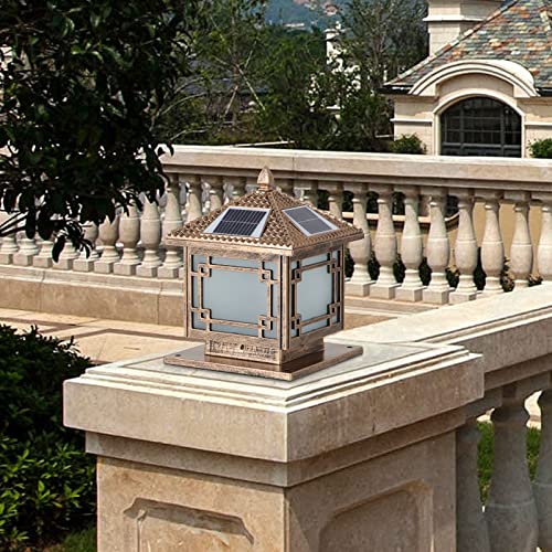 Kmyx Solar Post Lights With Remote Control Energy-Saving Led Column Lamp Solar Waterproof Outdoor Ip55 Luxury Craftsman Outdoor One-Light Exterior Pillar Lantern (Color : Bronze, Size : H-30Cm) #TOP6