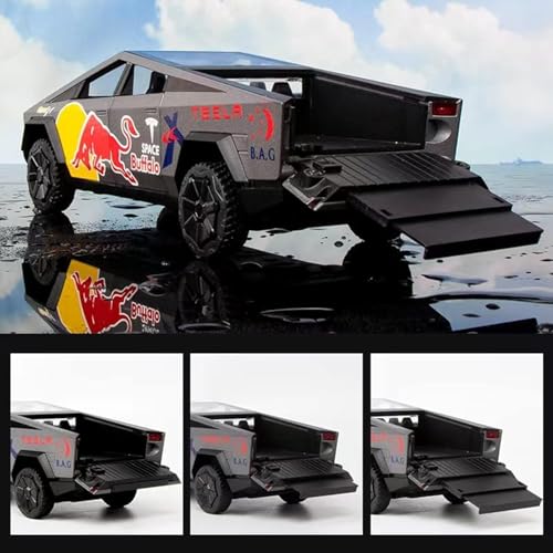 Image of Scale 1:32 Tesla Cybertruck Pickup Red Ball Edition Alloy Diecast Pullback Metal Car Toy with Sound Light & Opening Doors - Great Gift Toy for Kids [ Color as per Stock ]