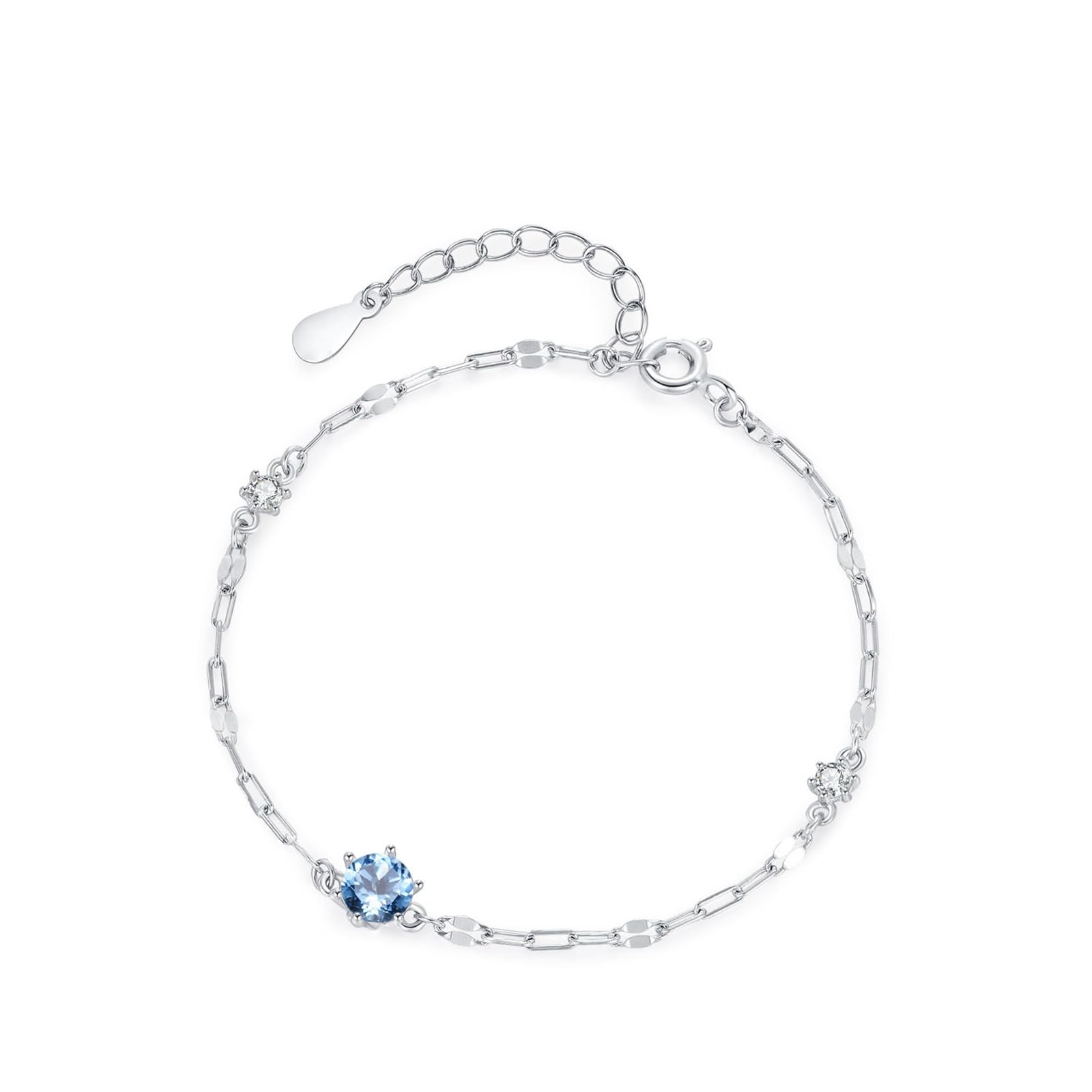 Pulseras solitarias de amistad para mujer con zafiro creado de 0,25 quilates, pulseras para mujer, oro blanco de 18 quilates, tamaño 19 + 3 cm