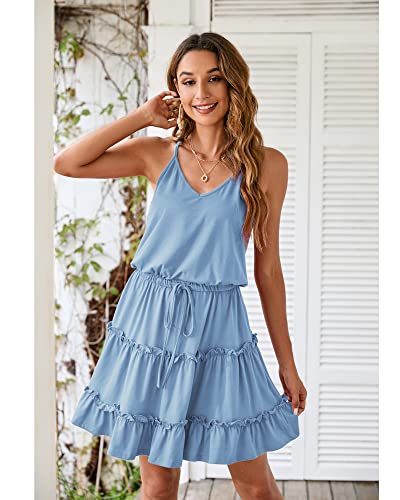 Image of Newshows Women's Summer Casual Dress Cute A Line Ruffle Hem Flattering Fit Beach Vacation Sundress