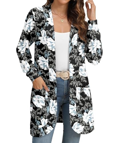 Image of YSYOKOW Cardigan Sweaters for Women Long Sleeve Open Front with Pockets | Long Cardigans for Women Lightweight Soft Casual Dressy Loose Fit Cardigan Sweater with Pockets for Work and Office