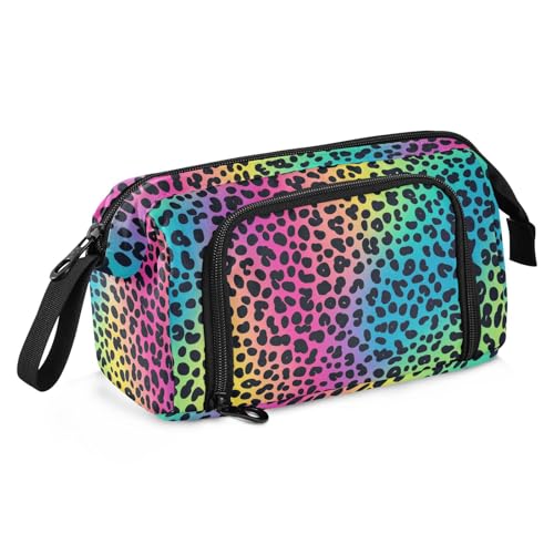 Image of Leopard Print Colorful Pencil Case Large Capacity Pencil Pouch, Handheld Pen Bag Cosmetic Portable Gift for Office School Teen Girl Boy Men Women Adult Pencil Storage Organizer