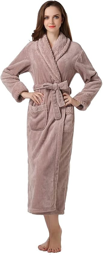 Richie House Womens Soft Warm Fleece Bathrobe with Hood Size S-XL RHWN2233