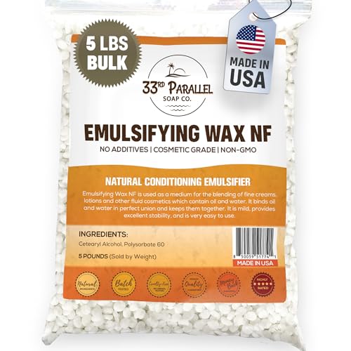 Non-GMO Emulsifying Wax NF Pastilles (5 LBS / 80 OZ) 100% Natural Plant Derived | For Lotions Creams Soap Making Hair Products | Cosmetic Grade | Product of USA | 5 POUNDS
