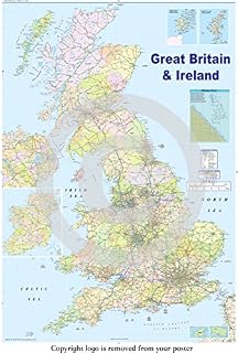 HUGE LAMINATED / ENCAPSULATED United Kingdom British Isles GB Road Map Educational POSTER, measures 36 x 24 inches (91.5 x 61cm)