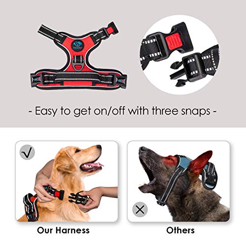 Image of PHOEPET No Pull Dog Harness Medium Reflective Front Clip Vest with Handle,Adjustable 2 Metal Rings 3 Buckles[Easy to Put on & Take Off](M, Red)