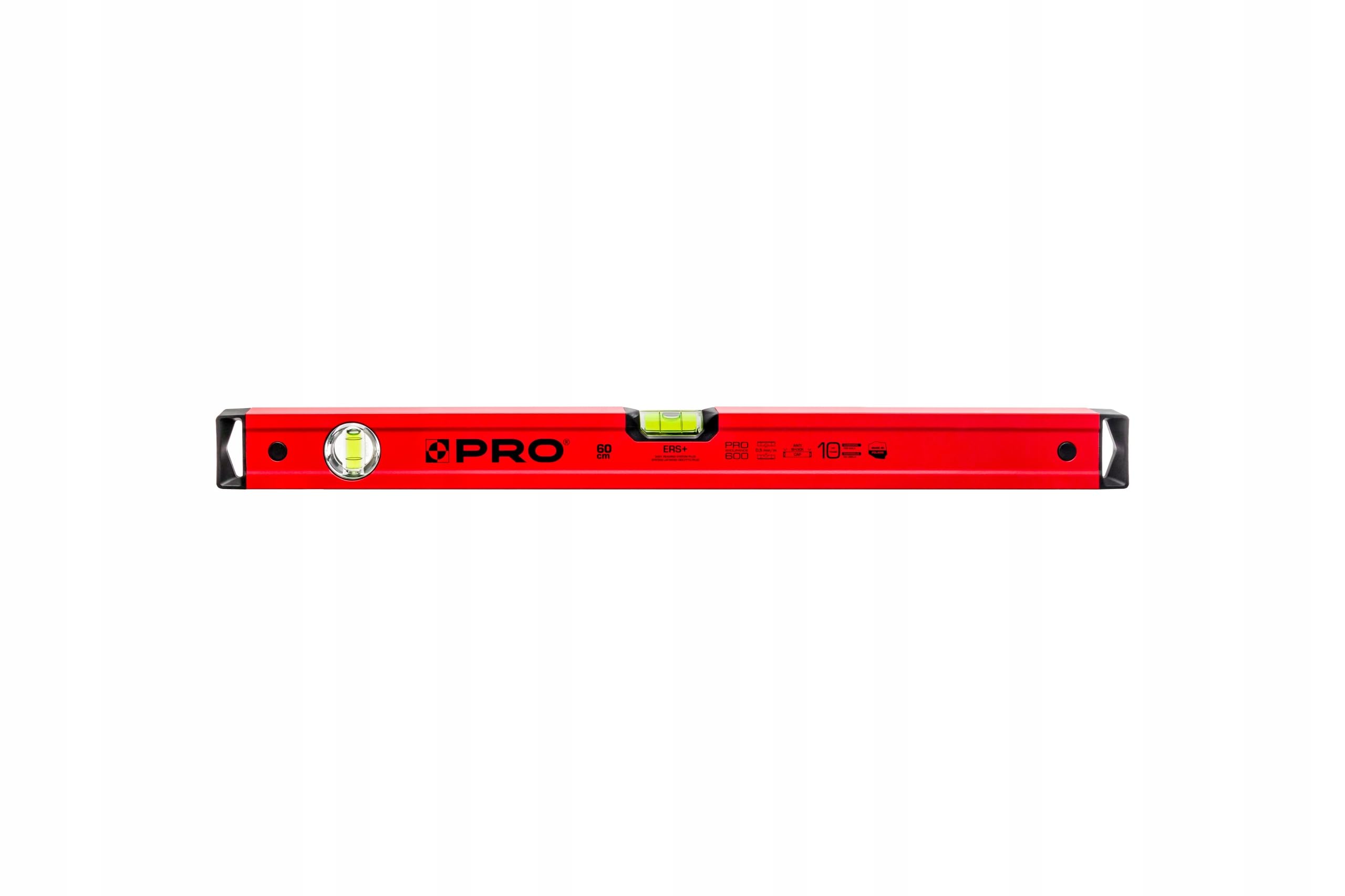 PRO600 Nivel de burbuja 60cm con perfil ergonómico - ERS+ (Easy Reading System) Nivel de precisión con tapones antichoque - Color Rojo