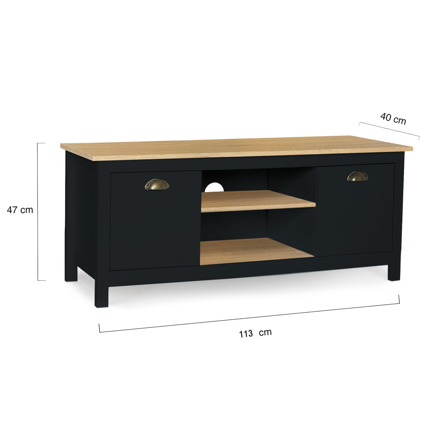 IDMarket - Meuble TV 113 cm Campagne ISIS Bois et Noir
