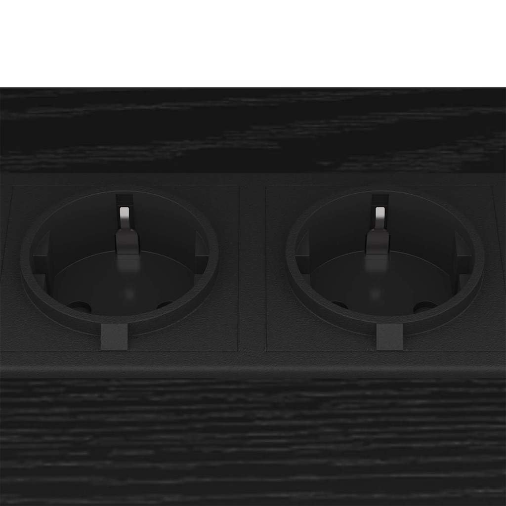 Mesa de Noche Moderna con Estantería Integrada y Fuente de Poder, Diseño Rectangular con Patas de Acero Negro, Superficie de Madera Resistente para Dormitorio Contemporáneo