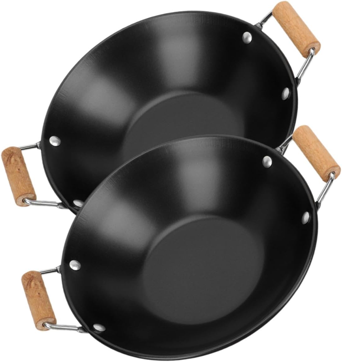 2pcs Small Household Cooking Pot with Wooden Handle, Flat Bottom