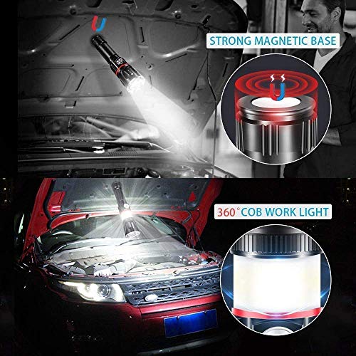 Hoxida Rechargeable Flashlight, Magnetic Led Tactical Flashlight 360 ° Cob Work Light, Super Bright 5000 Lumen, Zoomable, Waterproof, 4Modes Flashlight For Emergency, Camping Flashlight #TOP1
