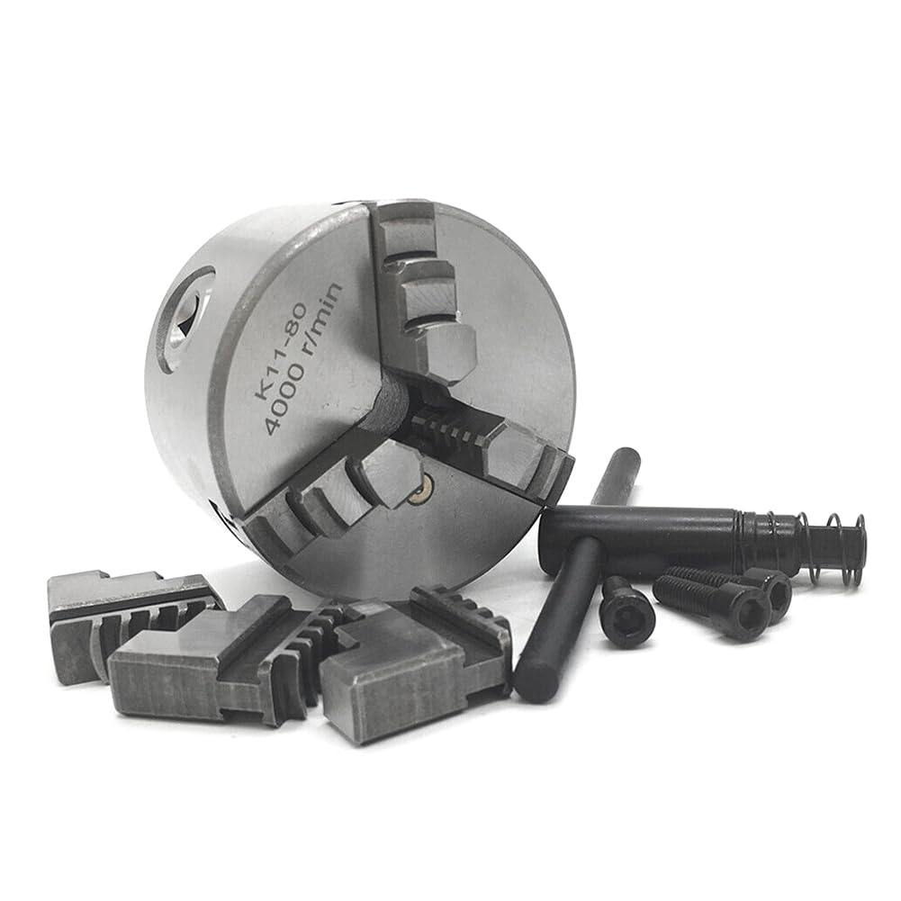 Mandril de torno autocentrante de 3 mordazas de acero plateado de 80 mm y 3", n.° K11-80 para máquinas de rectificado, taladrado y fresado