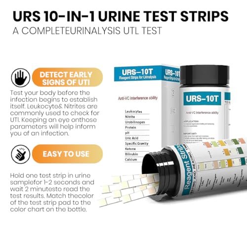 Image of HANNEA 100-Count Urinalysis Strips, Quick UTIs Urine Test Dipsticks, 10-Parameter Urine Test Strips, Self Monitoring Uti Test Strips for Possible UTIs, Diabetes, Electrolyte Imbalance, Etc